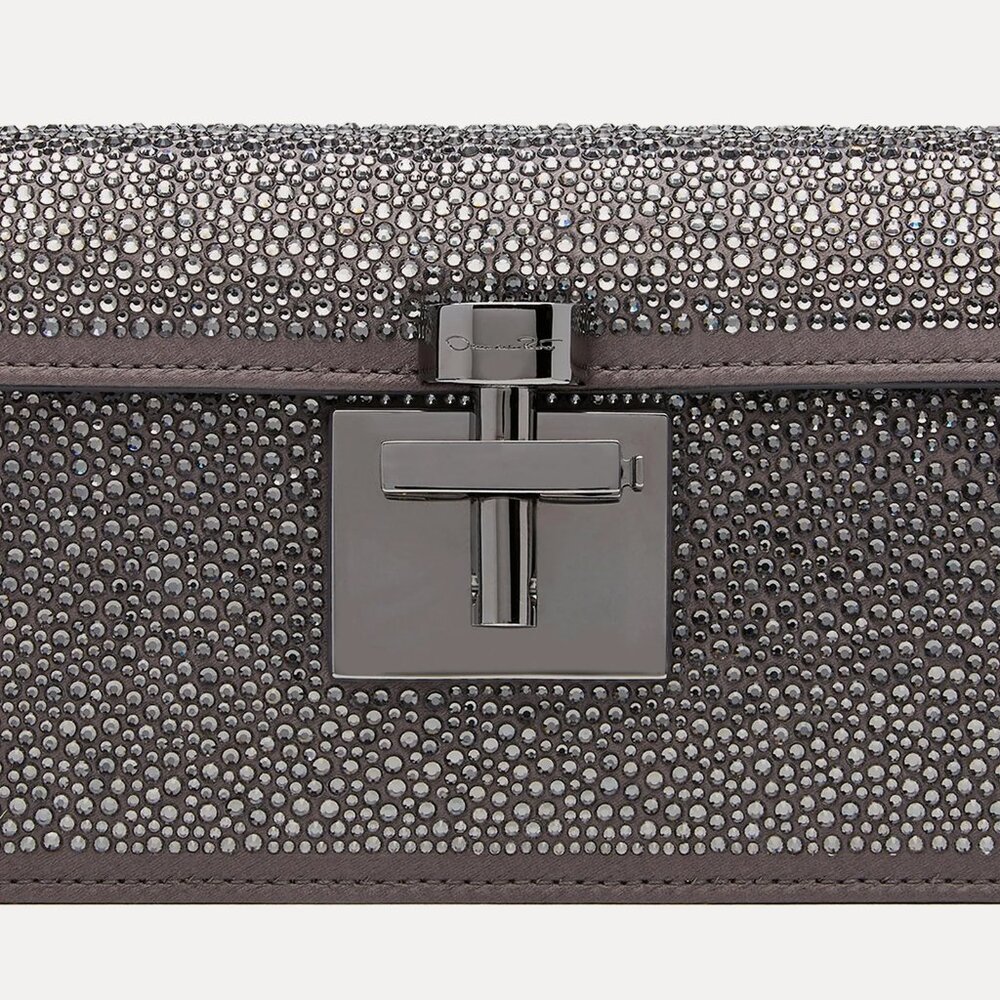 Oscar de la Renta Alibi Slim Crystal Pave Satin Shoulder Bag - Gray - Picture 2 of 9